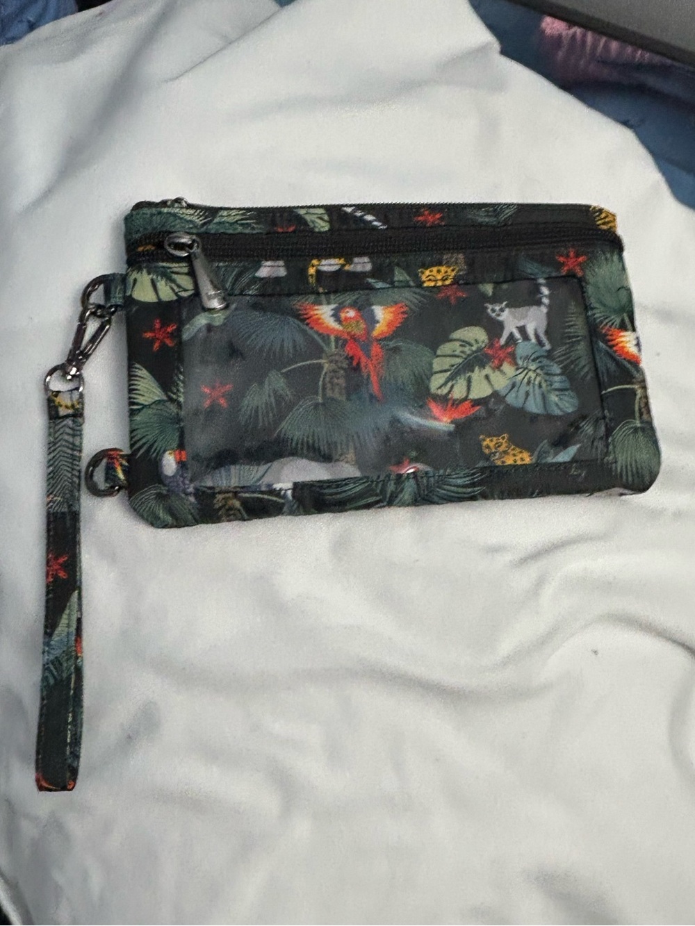 lug Peekaboo Rainforest Wristlet in Olive Green and Black Trim